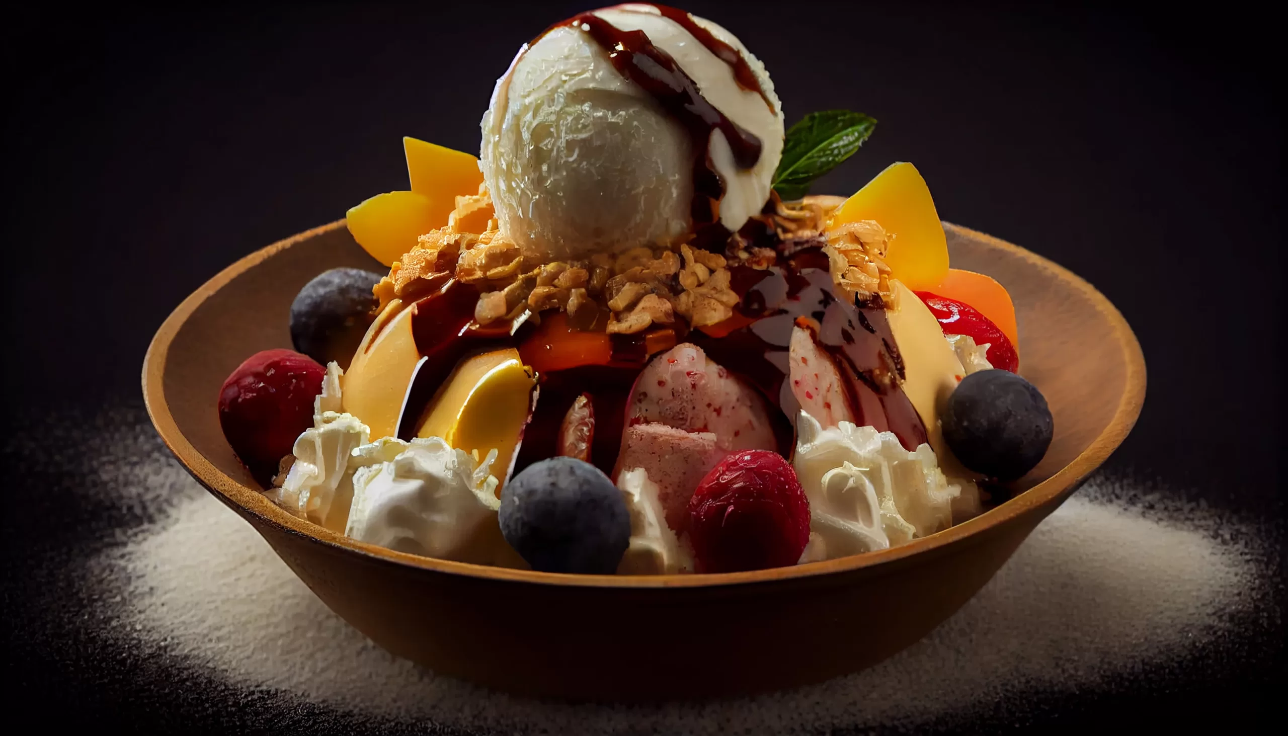 chocolate raspberry dessert with fresh mint topping